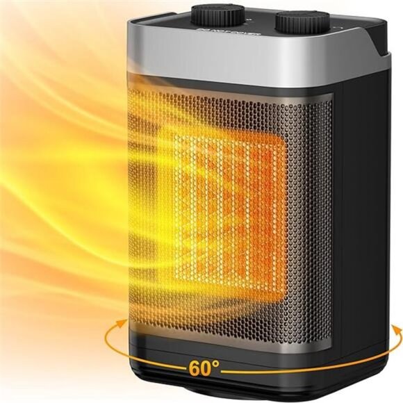 Space Heater Indoor, 1500W Portable Heater, 60°Oscillating Electric Heater - Picture 6 of 6